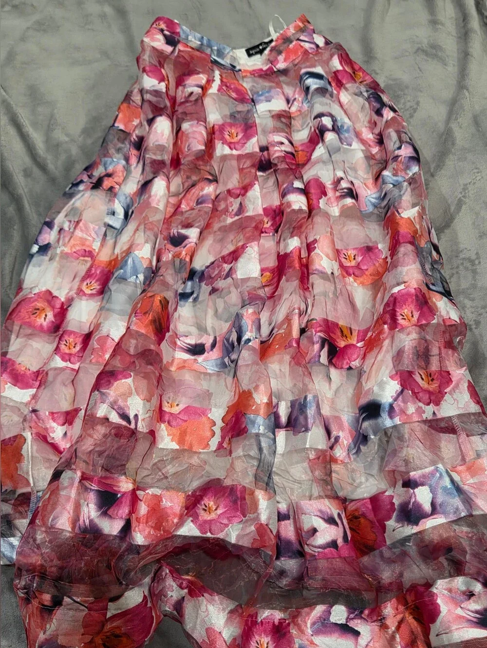 Sequin Hearts Floral Tiered Circle Skirt in Pink & Coral
